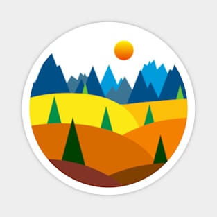 FIELDS, MOUNTAINS, GEOMETRIC LANDSCAPE Magnet